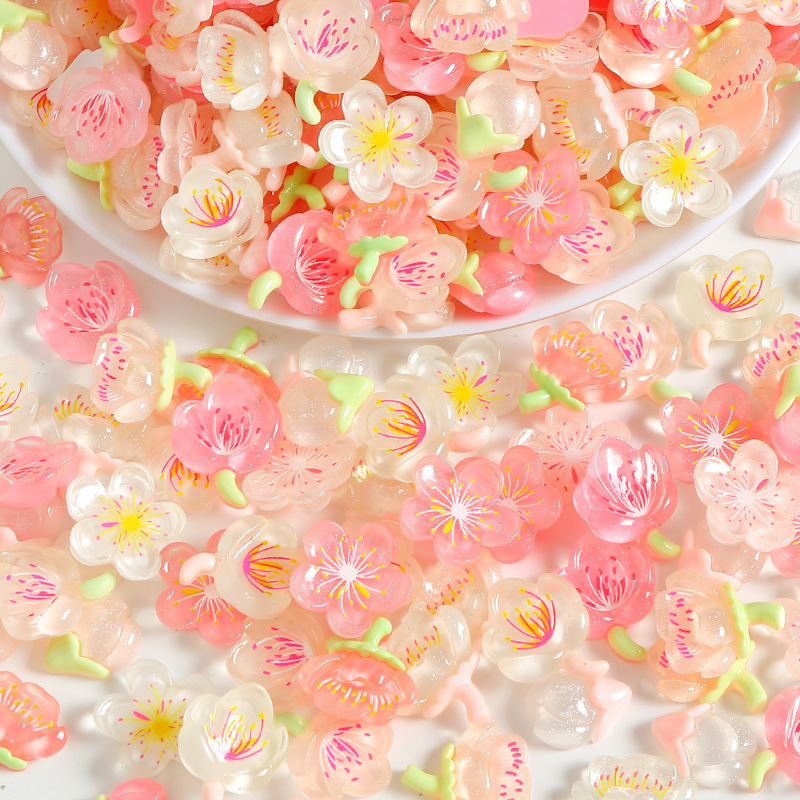 Transparent Peach Blossom Cherry Blossom Mixed Resin Small Accessories Cream Glue Handmade DIY Mobile Phone Case Hole Shoe Accessories Material