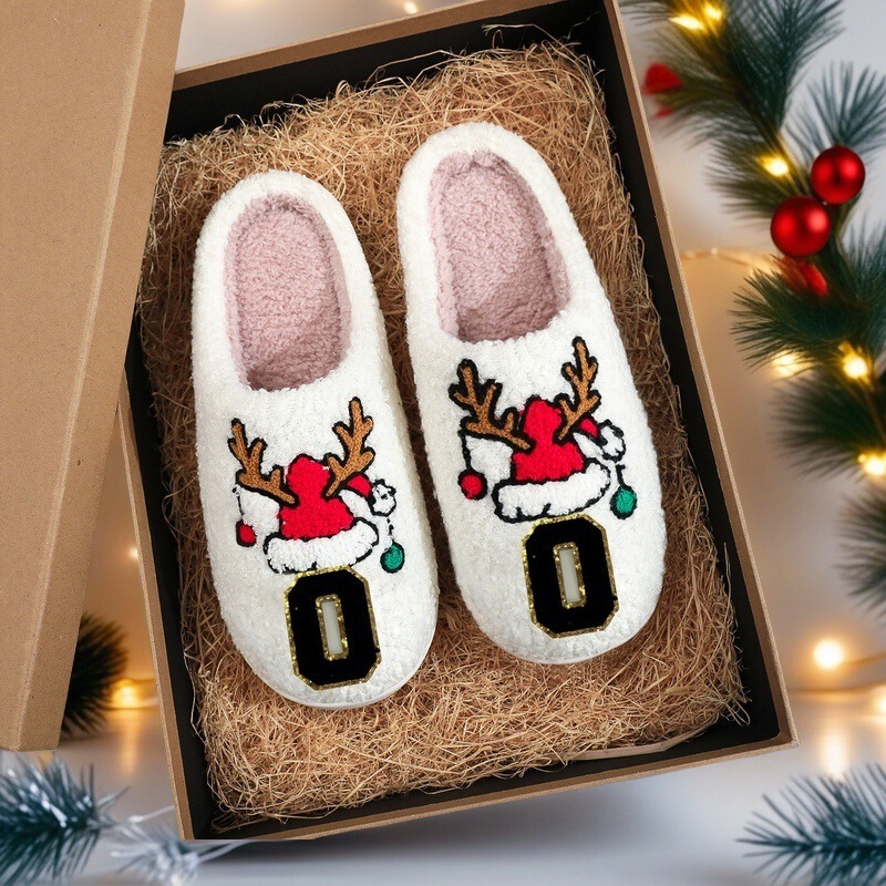Christmas Letter Slippers with Gold-Edged Family Name, Cotton Cross-Border Winter Etsy Hats, Christmas Letter Slippers in Stock, Handmade
