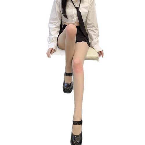 Knee-length cheek blush white silk stockings pure desire Japanese cute Lolita solid color thin base pantyhose gradient socks