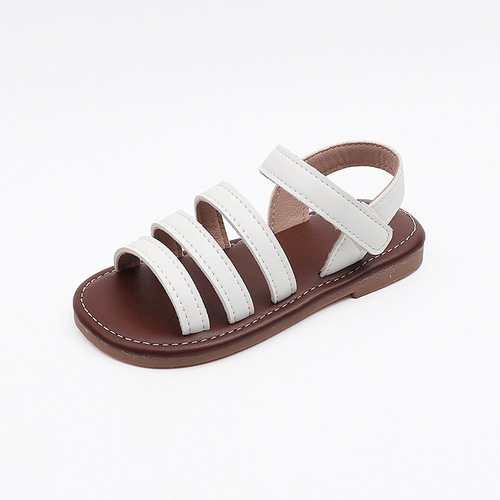 Fashionable children's sandals, retro summer open-toe beach shoes, soft sole, comfortable and versatile, simple and elegant princess shoes.