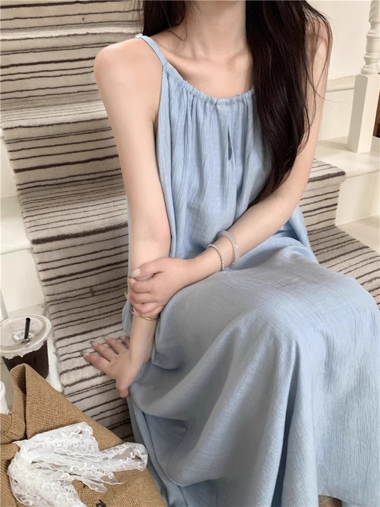[Bandoulière réglable avec des poches] Robe à bretelles pliées, nouvelle vacances d'été, vent lâche et long