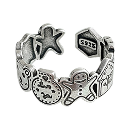 Cartoon gingerbread man 925 silver jewelry does not fade niche cat and dog personality ins Korean version open Xiaoxin sterling silver ring