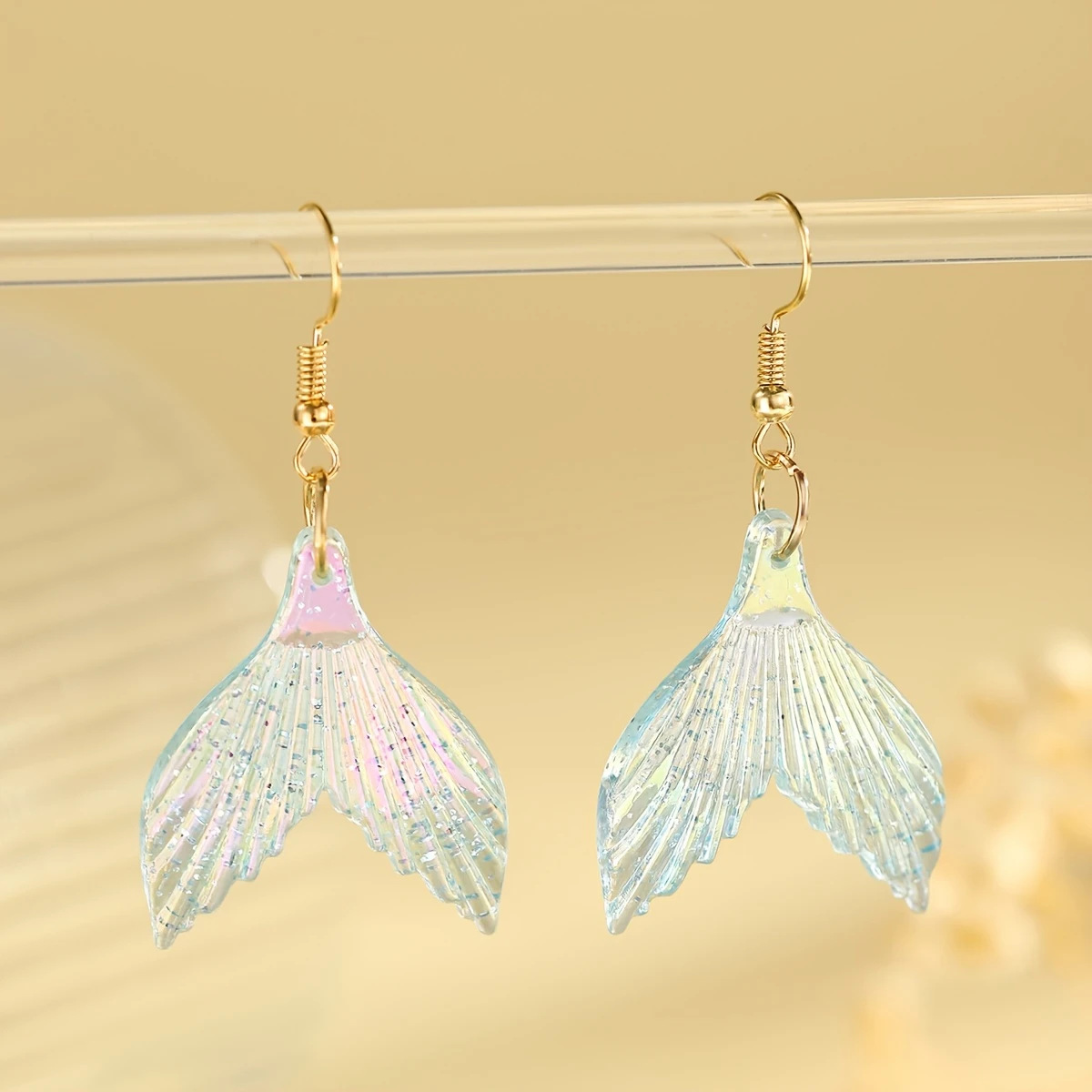 Cross-Border Hot Selling Fishtail Marine Element Blue Fishtail Personalized Necklace Three-Color Colorful Fishtail Earrings Jewelry Wholesale