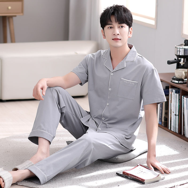 Pijamas de verano de los hombres 100% algodón pantalones de manga corta delgada verano de los hombres cardigan verano más tamaño homewear