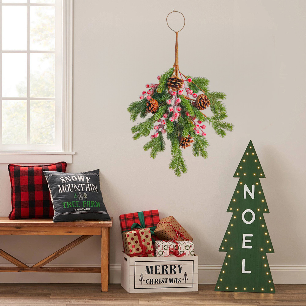 Árbol de Navidad al revés estilo americano de pino pared colgante puerta colgante caña árbol de Navidad accesorios decoración guirnaldas decoraciones Amazon