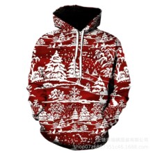 2025春秋款欧美运动连帽卫衣3D数码圣诞节休闲雪花时尚卫衣外套男