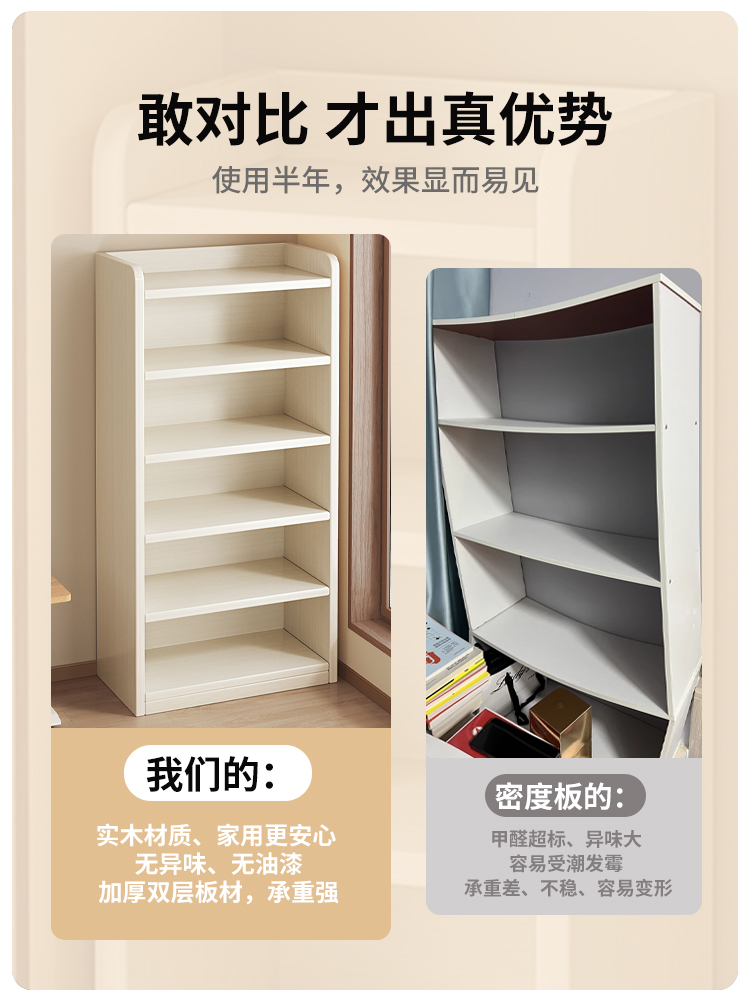 实木书架一体靠墙落地置物架家用儿童收纳柜储物柜子学生多层书柜