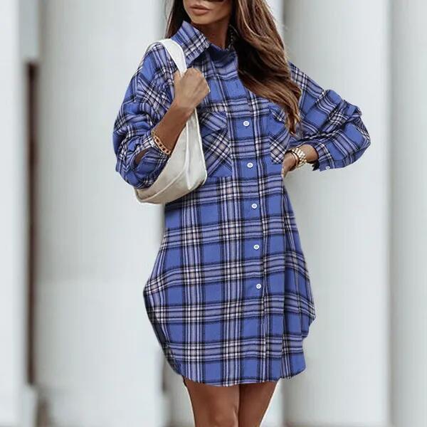Women's Printed Plaid Plus Size Pocket Shirt Dress 9 Women's Printed Plaid Plus Size Pocket Shirt Dress