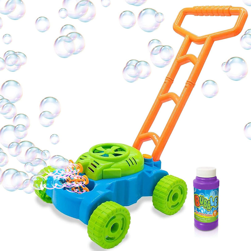 Cross-border Amazon bubble machine electric bubble blowing mower trolley parent-child outdoor children's tank toy