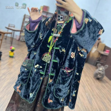 高端烫金工艺新国风盘扣金丝绒棉衣女时尚绗棉宽松休闲棉服外套女