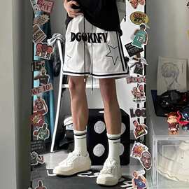 美式篮球运动短裤男夏季新款欧美高街hiphop裤子网格透气五分短裤