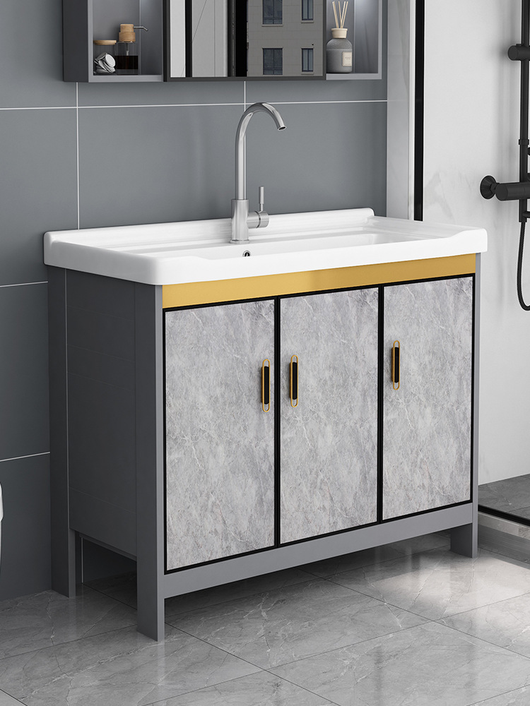 Armario de lavado de aluminio al aire libre armario de baño Lavado de Manos armario de baño balcón lavandería piscina con lavabo de cerámica lavabo