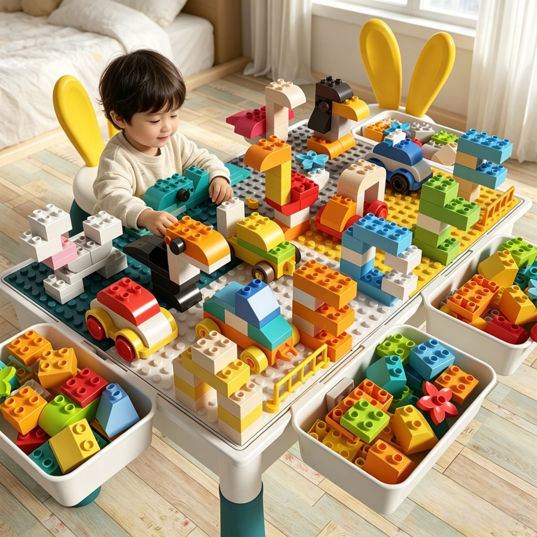 Oreo de conejo multifuncional gran partícula mesa de bloques de construcción gran partícula ensamblaje puzzle juguetes infantiles aprendizaje multifuncional bebé