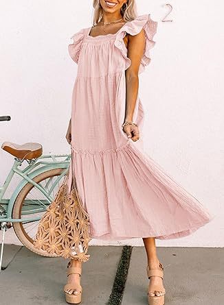 Women's Regular Dress Simple Style Square Neck Lettuce Trim Short Sleeve Solid Color Midi Dress Holiday Daily display picture 5