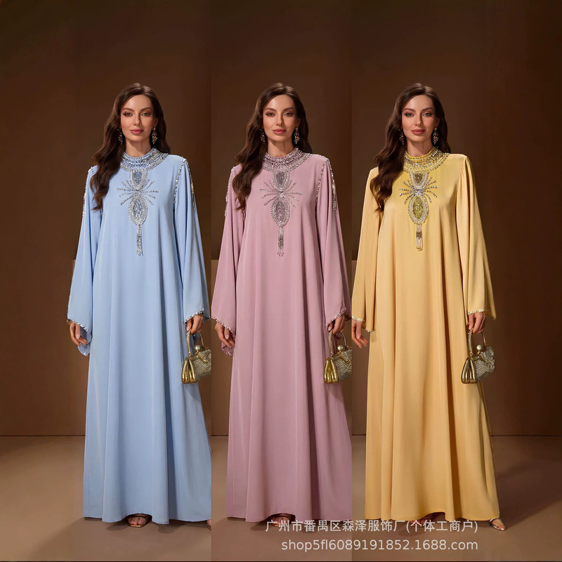 New Cross-Border Foreign Trade Dress with Hand-Sewn Rhinestones, Evening Gown, Fashionable Long Dress New Cross-Border Foreign Trade Dress with Hand-Sewn Rhinestones, Evening Gown, Fashionable Long Dress