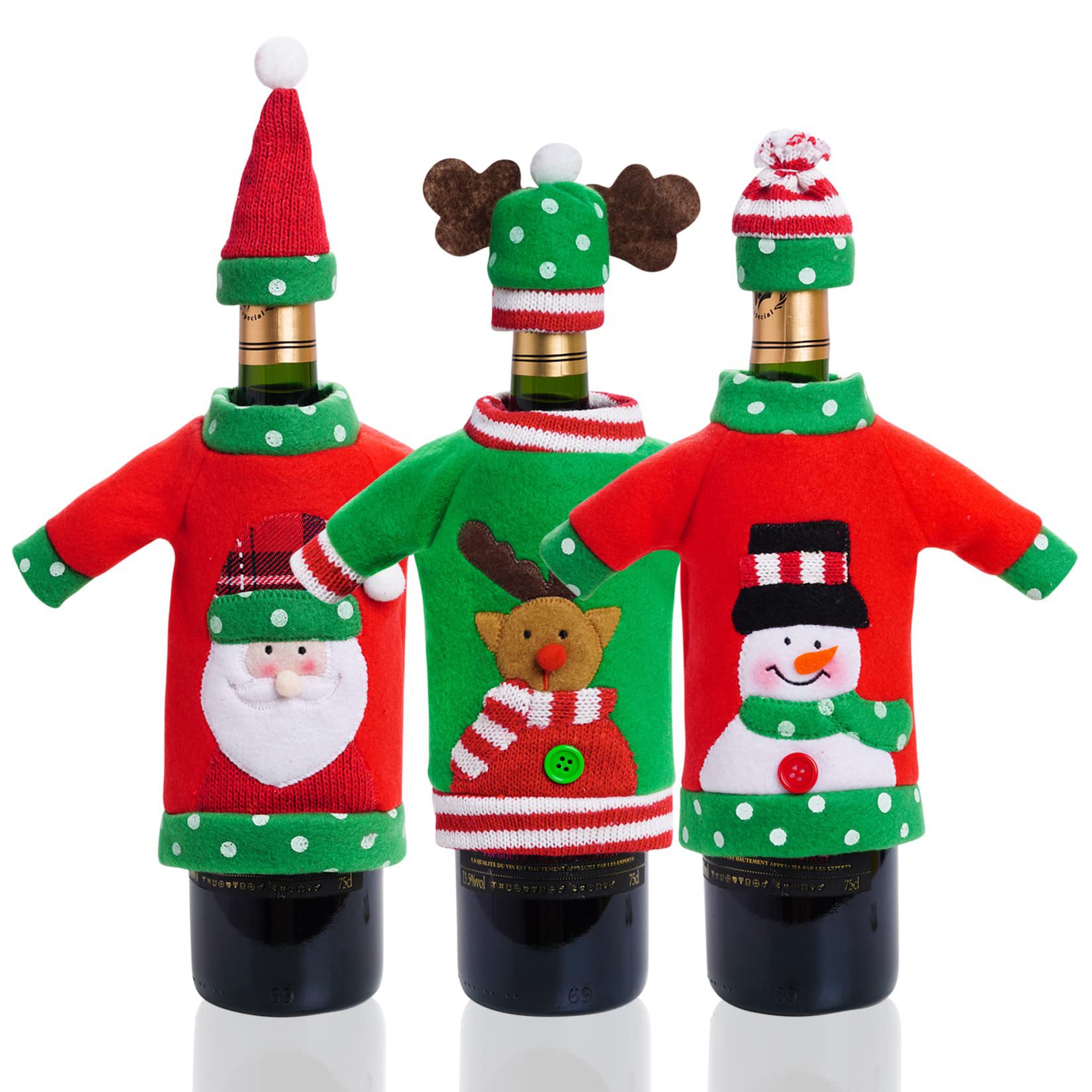 Amazon nuevo Navidad botella de vino cubierta ancianos muñeco de nieve alces botella de vino tinto muebles decoraciones de Navidad adornos de vacaciones