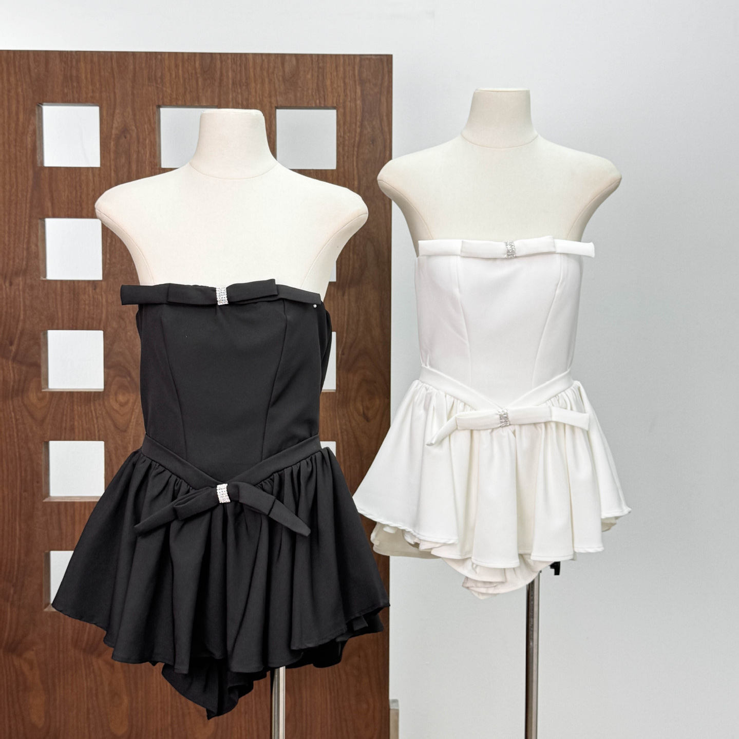 Autumn and Winter New Light Luxury Socialite Birthday Party Dress Bow-Tie Strapless Tutu Skirt High-Waisted Short Dress for Women