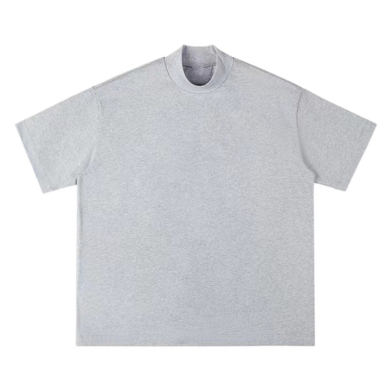 350g camiseta de manga corta transfronteriza hombre cuello pequeño color sólido suelto estilo hip-hop americano camisa de moda