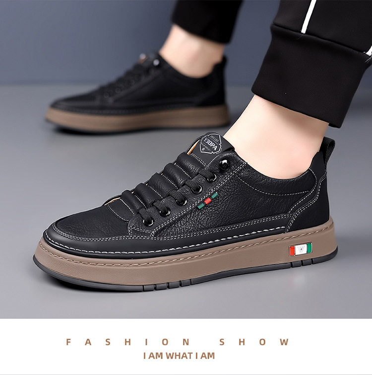 Giày sneaker nam cổ thấp dáng thường ngày, mũi tròn, đế cao su chống trượt, gót thấp 1–3 cm — Màu nâu, Màu đen chi tiết 18