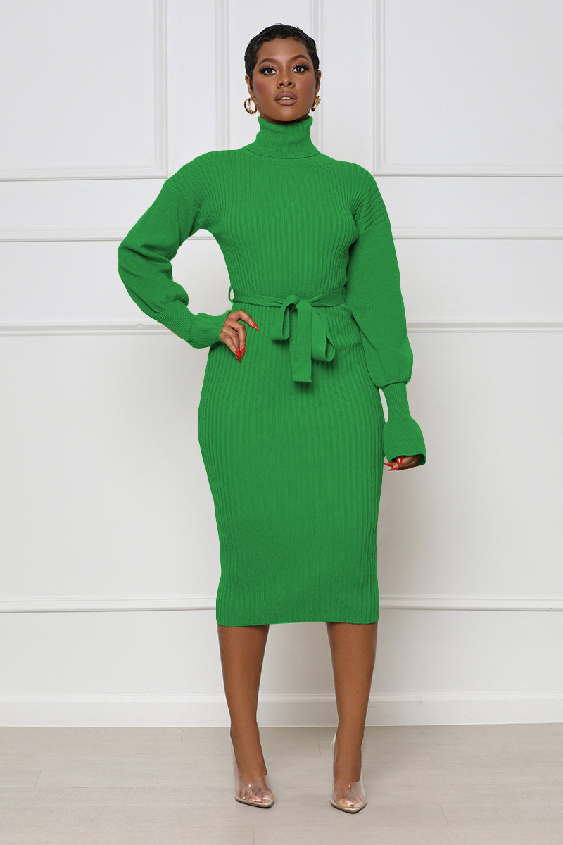 Women's Clothing solid color high collar knitted strap dress_voghion.com