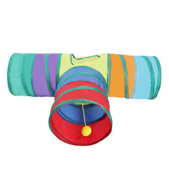 Pet Supplies Amazon New Rainbow Color Three-Way Cat Tunnel Toy Foldable Self-Entertaining Cat Tunnel