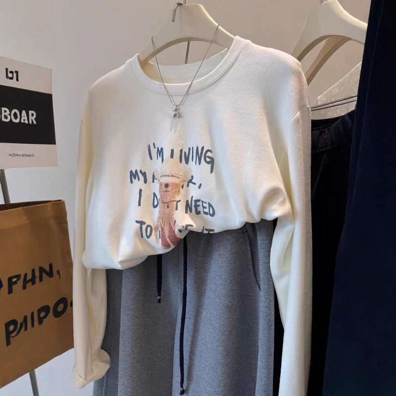Hooded Puppy Print! Brushed Round Neck Thickeneded Lazy Loose Long-Sleeved Bottoming T-Shirt Women's Casual Top Hooded Puppy Print! Brushed Round Neck Thickeneded Lazy Loose Long-Sleeved Bottoming T-Shirt Women's Casual Top