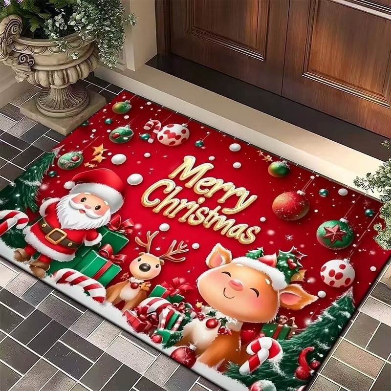 新しいクロスボーダークリスマスカーペット玄関マット室内装飾リビングルームサンタクロースフロアマット赤い玄関マット|undefined