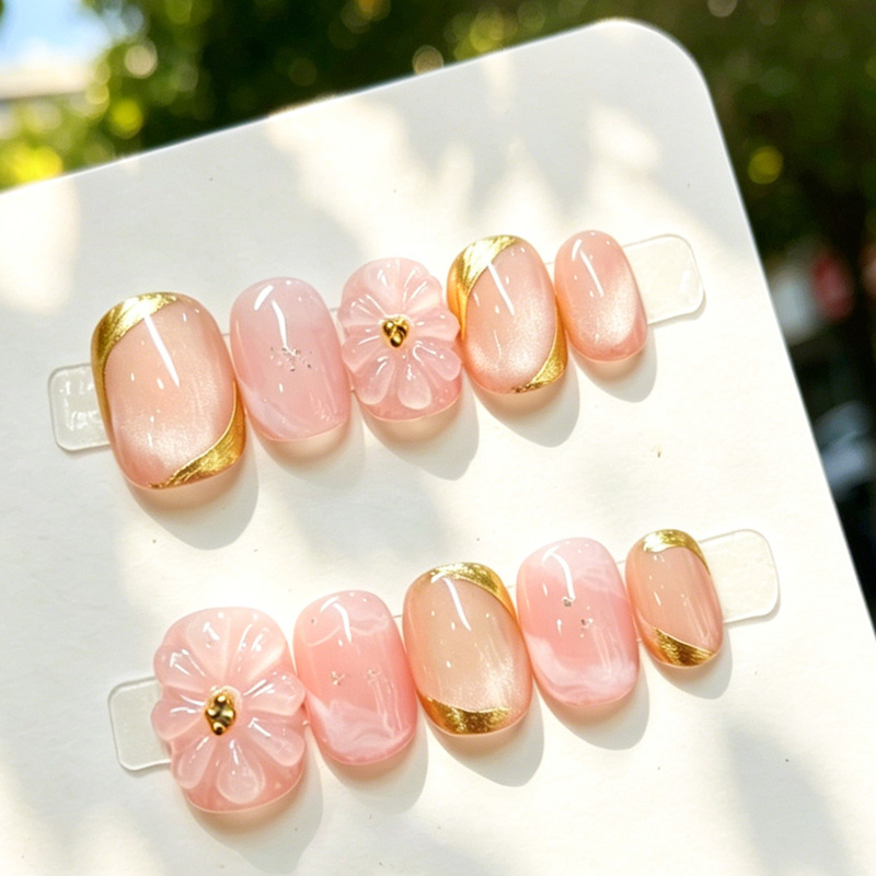 Nude Pink Handmade Nail Tips, Pure Handmade Short Style, Resin Ice Flower Design, High-End Feel, Brightening Effect, Wearable Nails, Nail Art Wholesale Nude Pink Handmade Nail Tips, Pure Handmade Short Style, Resin Ice Flower Design, High-End Feel, Brightening Effect, Wearable Nails, Nail Art Wholesale