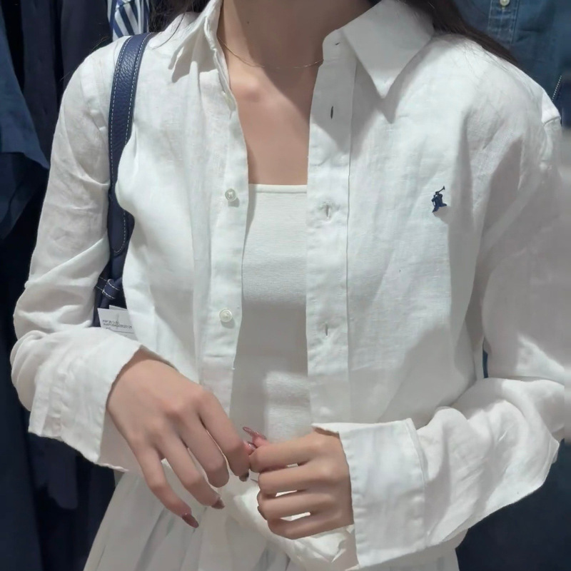 Scan the Qr Code to Purchase Rl Ralph Linen Long-Sleeve Shirt, American Retro College Style Jacket, T-Shirt, Casual Top for Petite Sizes Scan the Qr Code to Purchase Rl Ralph Linen Long-Sleeve Shirt, American Retro College Style Jacket, T-Shirt, Casual Top for Petite Sizes