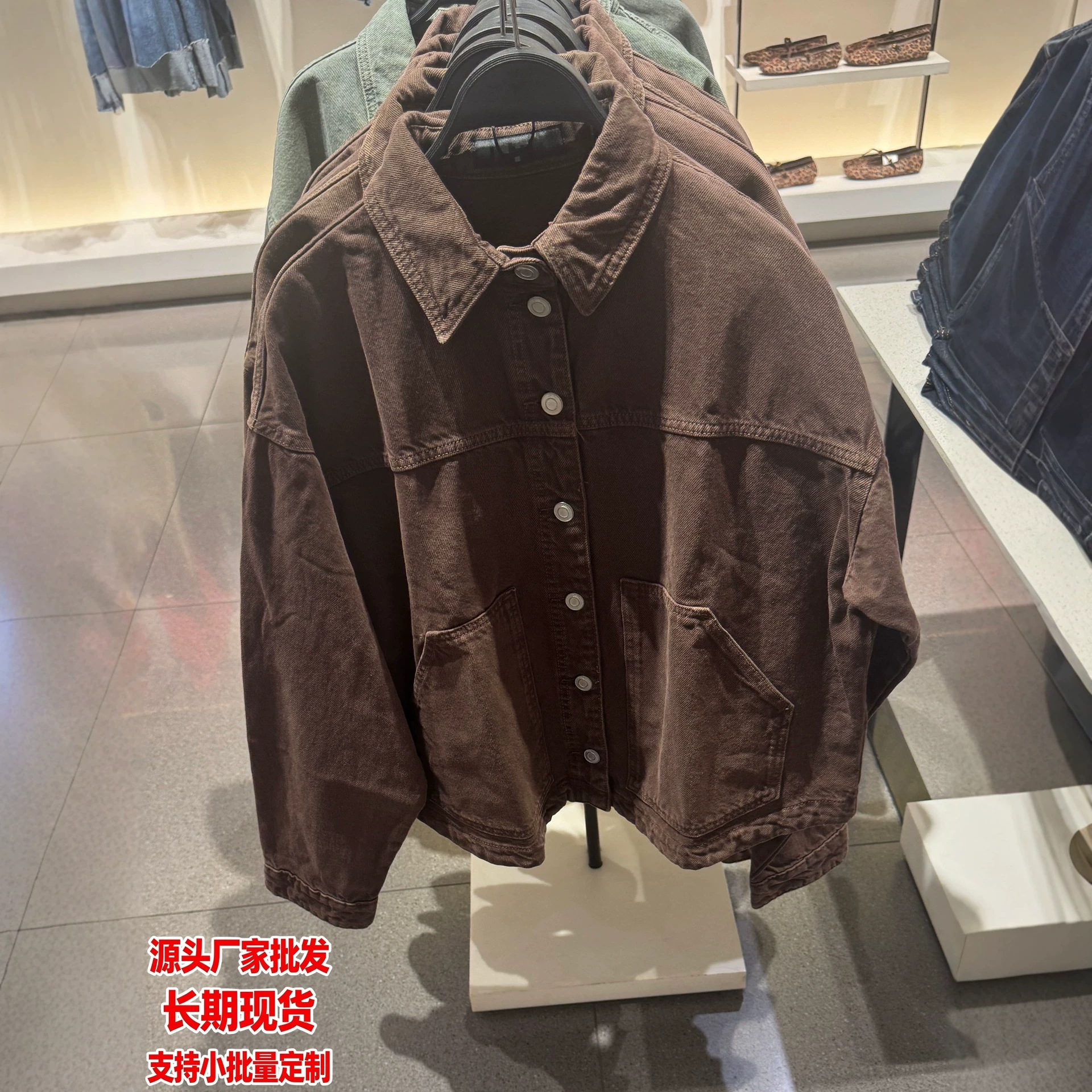 工厂批发女装跨境欧美秋季新款大口袋牛仔外套ZA宽松夹克上衣女装
