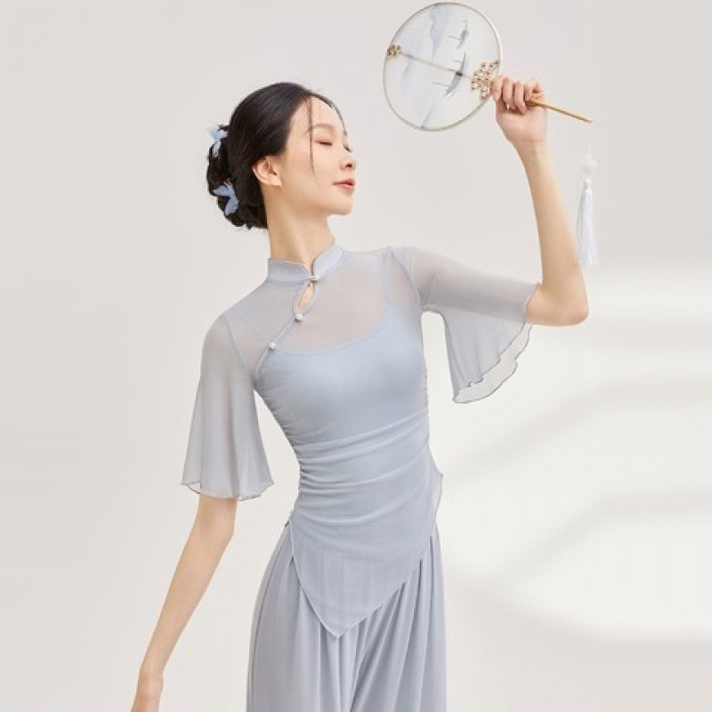 Chinese Style Classical Dance Practice Performance Clothing for Women, Elegant New Chinese Style Fairy Mesh Top Chinese Style Classical Dance Practice Performance Clothing for Women, Elegant New Chinese Style Fairy Mesh Top