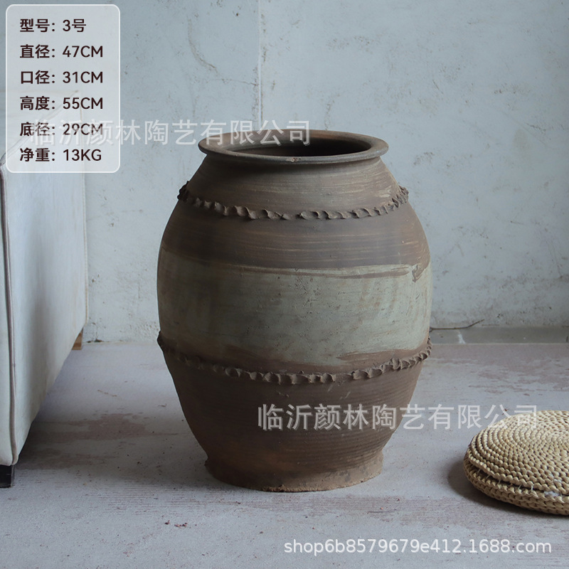 Gran olla de cerámica de aterrizaje cerámica gruesa cerámica de viento tranquilo cerámica decorativa de alojamiento cerámica de viento medieval botella de cerámica hecha a mano adornos de exhibición