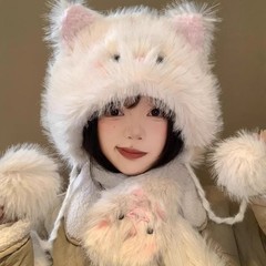 秋冬小猫尾巴可爱帽子猫咪冬季护耳毛绒帽保暖帽出游拍照雷锋帽女