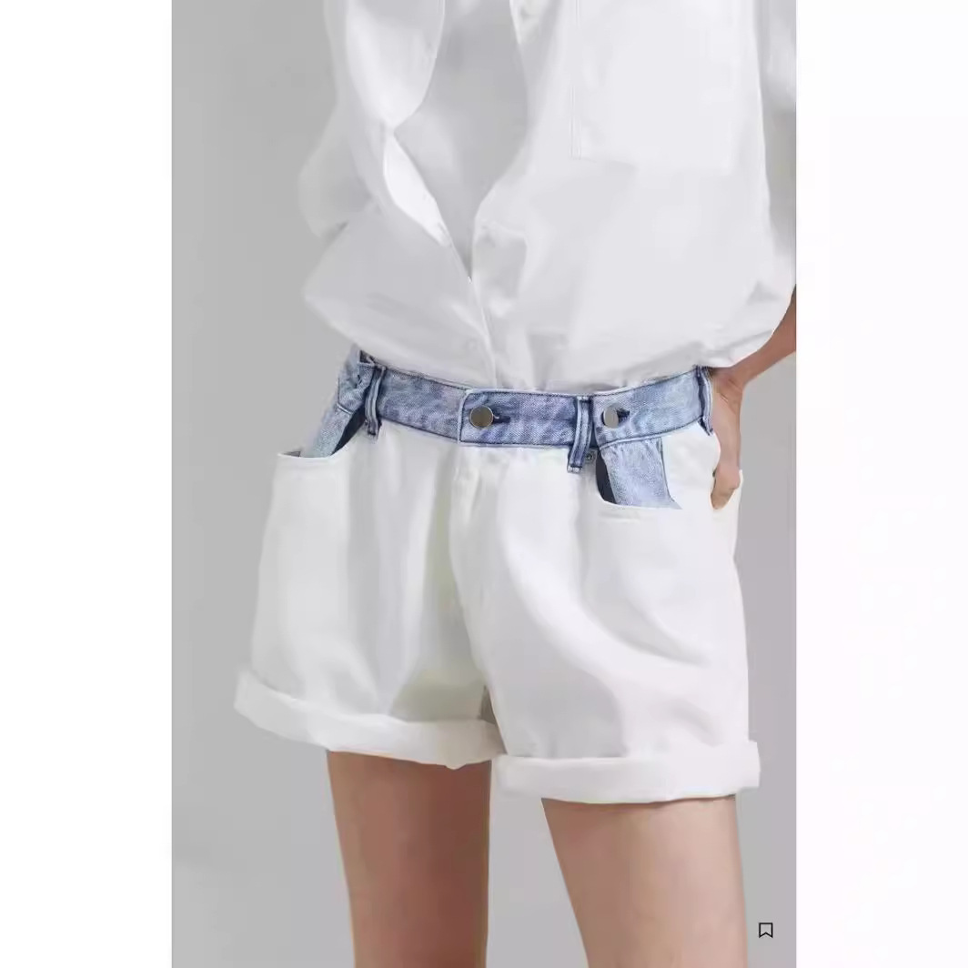ART Frankie shop 夏季新款个性腰部拼接设计宽松直筒牛仔短裤