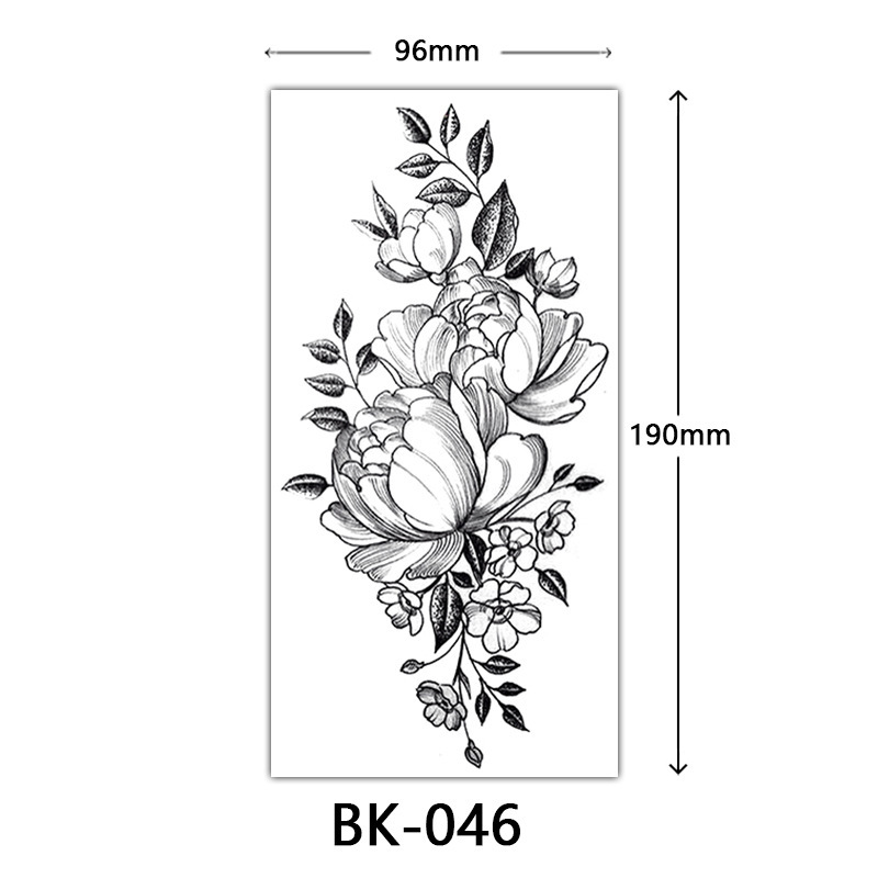 クロスボーダー特別供給スケッチフラワータトゥーステッカースケッチタトゥーステッカーバラの花黒と白の花タトゥー|undefined