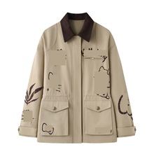 现货2025秋季新款宽松卡通猫咪字母印花工装风牛仔外套RL70110439