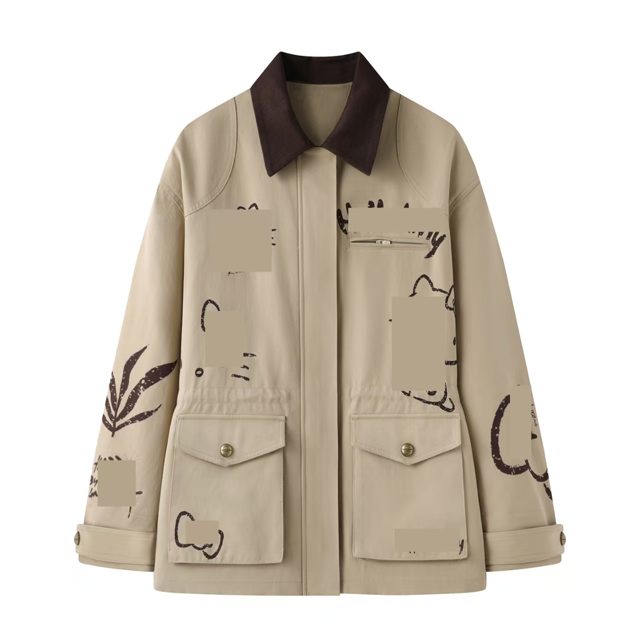 现货2025秋季新款宽松卡通猫咪字母印花工装风牛仔外套RL70110439