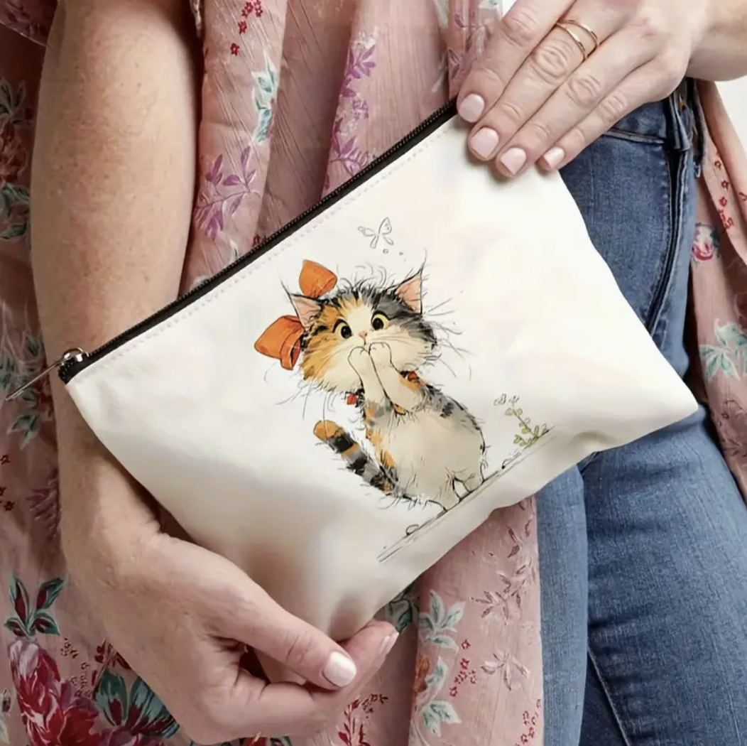 Amazon Cross-border algodón y lino bolsa de lavado impresa de doble cara bolsa de almacenamiento bolsa de accesorios para gatos con lazo de gran capacidad