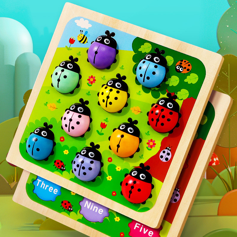 Rompecabezas de educación temprana para niños digital mariquita color cognitivo juego tablero 1-3 años de edad juguetes para bebés al por mayor