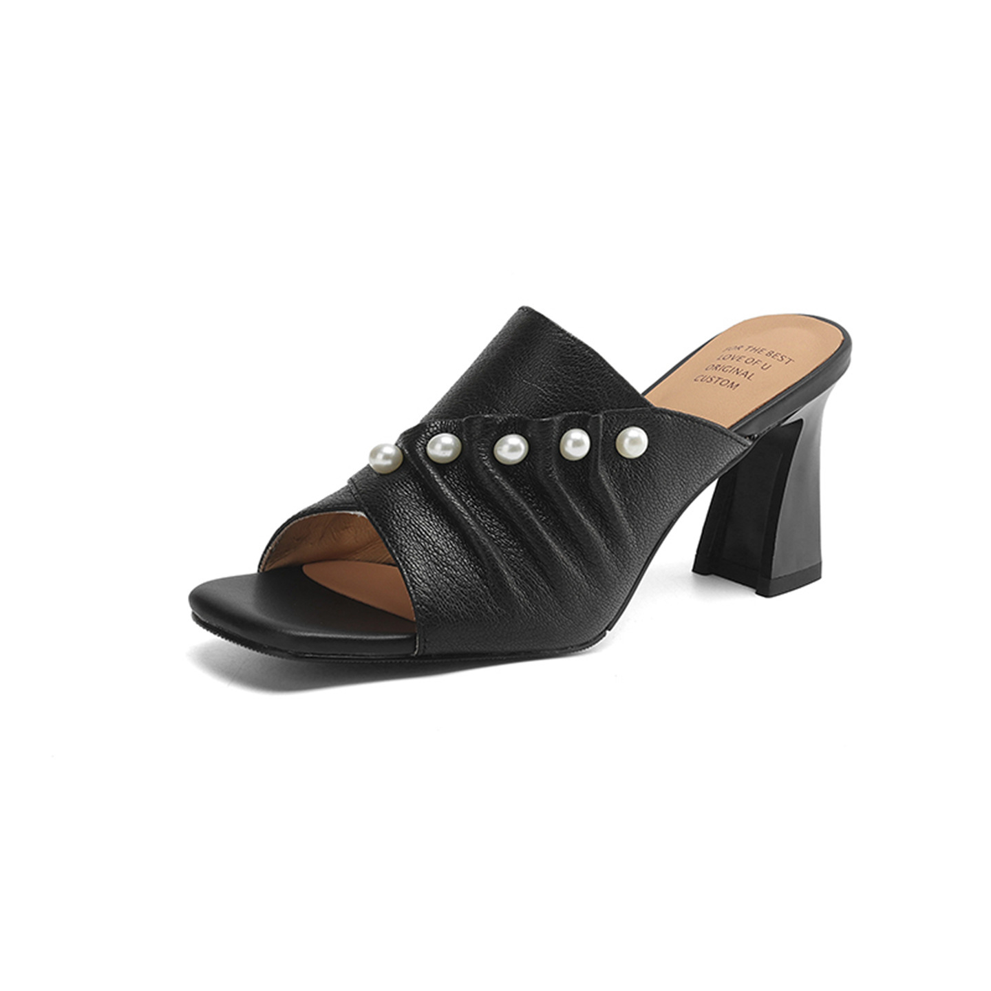 Sandal cao gót nữ quai ngang hở mũi gót 7 cm — đen chi tiết 22