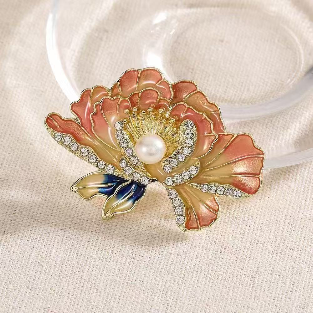 Chinese Style Inlaid Diamond Peony Rhinestone High-end Cheongsam Accessory Brooch Pin Anti-exposure Buckle_voghion.com