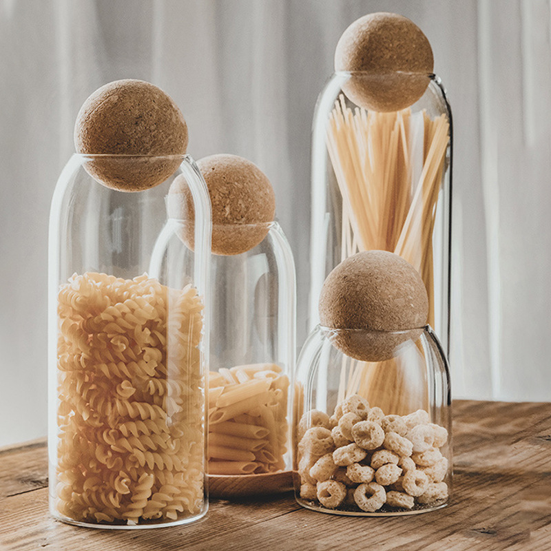 Cork Ball Lid Glass Storage Bottle Tea Coffee Cereal Dry Food Storage Jar Household Glass Storage Jar Wholesale