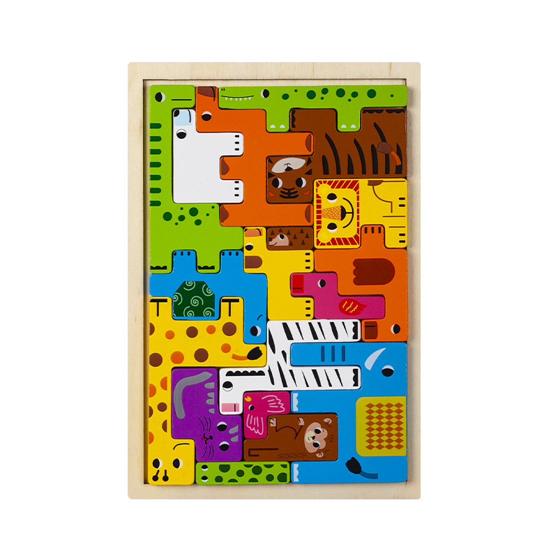 Tetris, bloques de construcción, animales, rompecabezas de madera tridimensionales creativos, personajes, entrenamiento de pensamiento cognitivo, juguetes de rompecabezas image 8