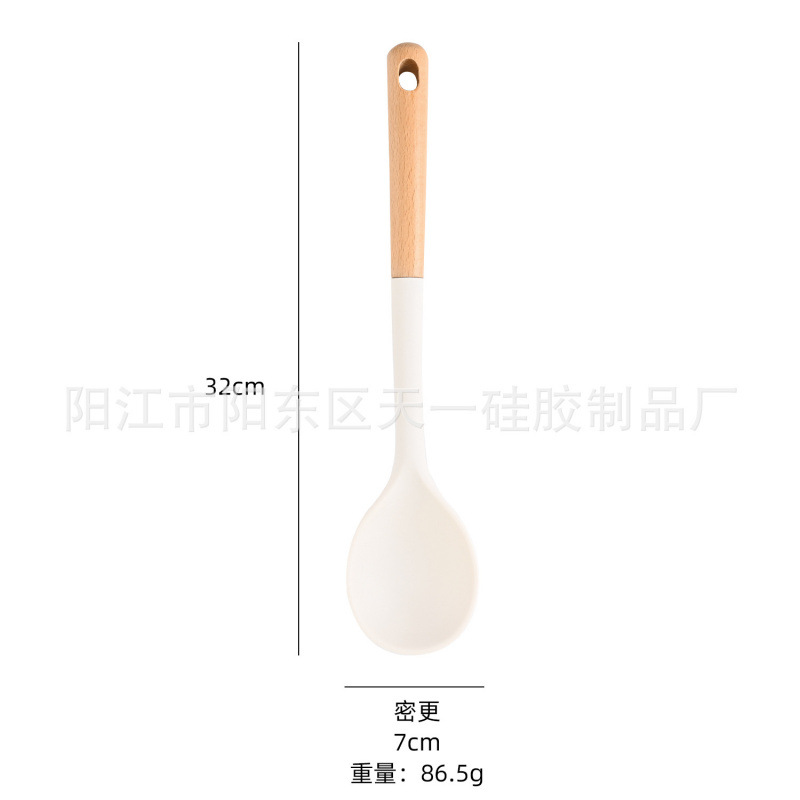 Suministros de cocina Mango de madera de silicona sartén antiadherente europea Espátula de silicona Juego de 10 piezas Juego de utensilios de cocina azul resistente a altas temperaturas