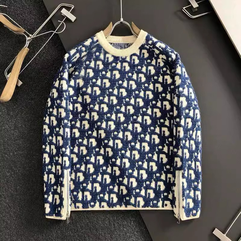 Autumn and Winter Trendy Brand CD Letter Full Print Jacquard Embroidery Men's Crewneck Pullover Knitted Sweater Casual Long Sleeve Sweater Autumn and Winter Trendy Brand CD Letter Full Print Jacquard Embroidery Men's Crewneck Pullover Knitted Sweater Casual Long Sleeve Sweater