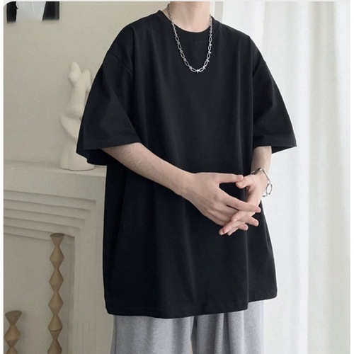 Heavyweight Pure Cotton Wine Red Short-Sleeve T-Shirt for Men, Trendy Brand, American Retro Style, Small Collar, Couple Half-Sleeve Oversize Summer T-Shirt