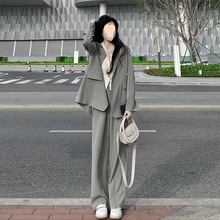 灰色小西装外套女2023春秋新款两件套装小个子高级感宽松休闲西服