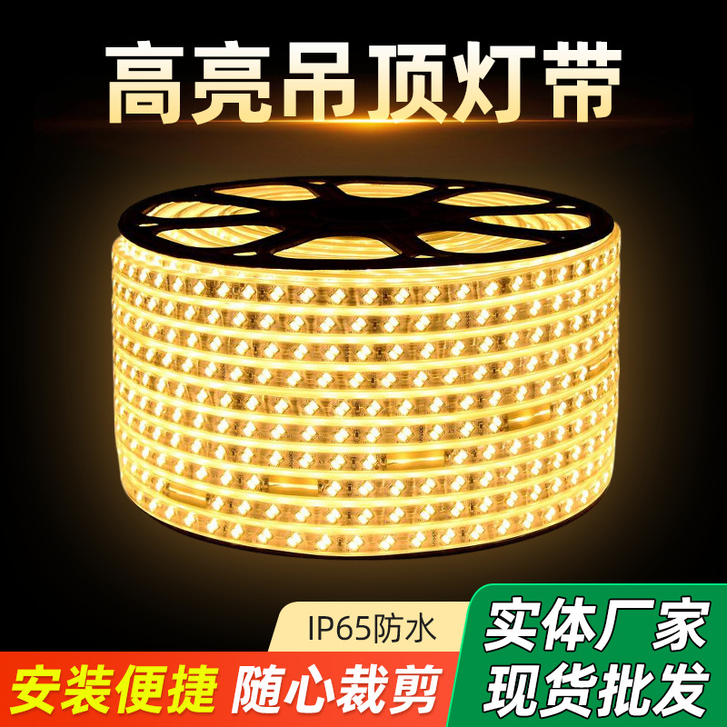 户外防水LED灯带2835三色变光高亮双排软灯条220V室内吊顶装饰灯