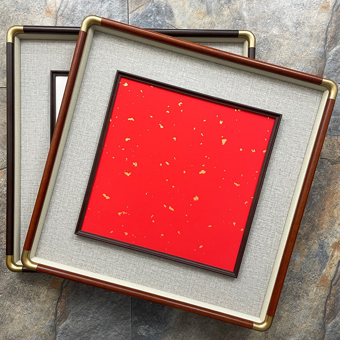 [Imitation Copper Corner Frame, Middle Frame, Outer Frame 68, Inner Frame 50] New Chinoiserie Stereo Solid Wood Picture Frame, Chinese Painting Calligraphy Texture