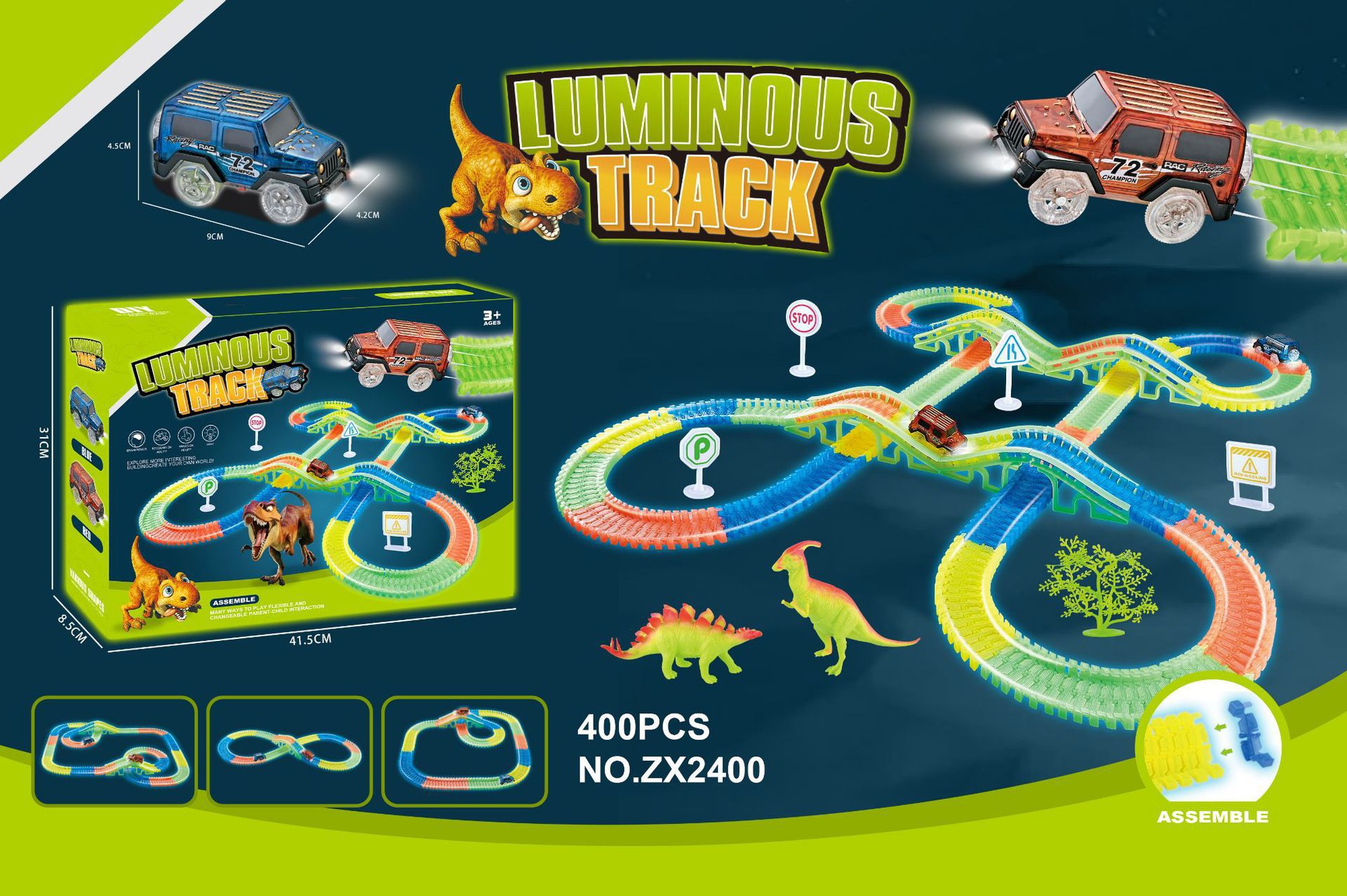 [업그레이드] 400 + 2 자동차 + 4 다리 + 4 도로 표지판 + 1 나무 + 2 공룡